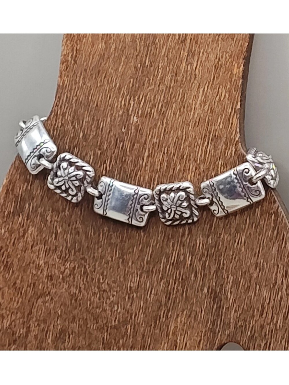 Vintage Brighton Toggle Bracelet Silver Plated Ornate Paneled Medallions